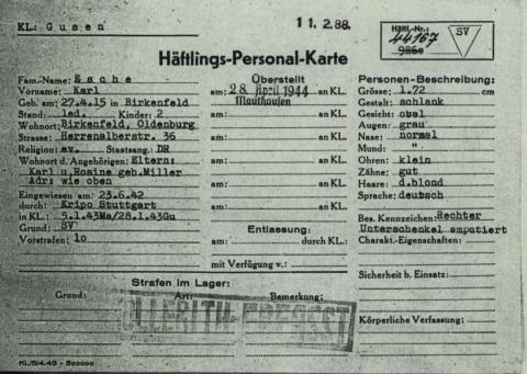 Karl Esche, Häftlingspersonalkarte